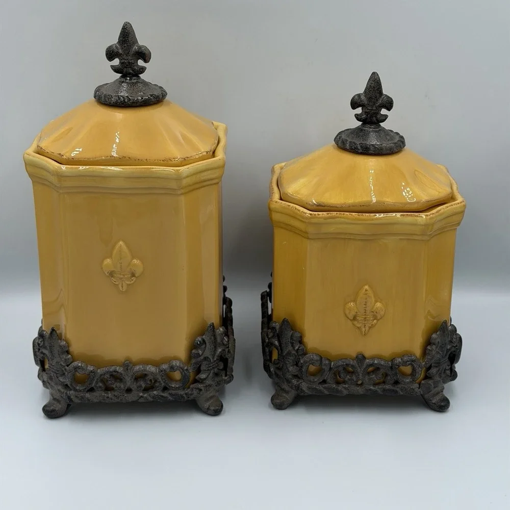 Fleur de Lis  Artimino Two Piece Canister Set Yellow